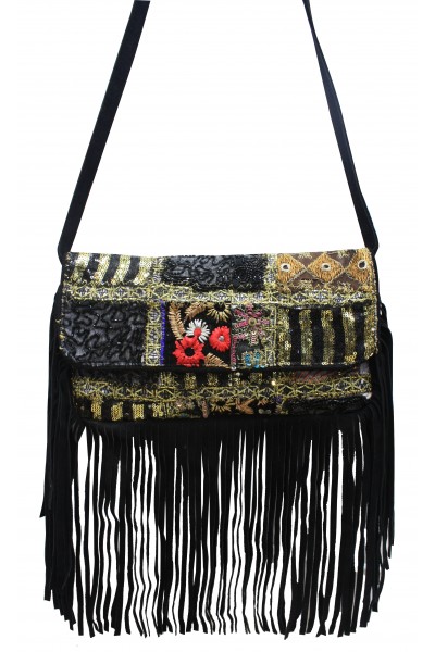 Black fringed clutch